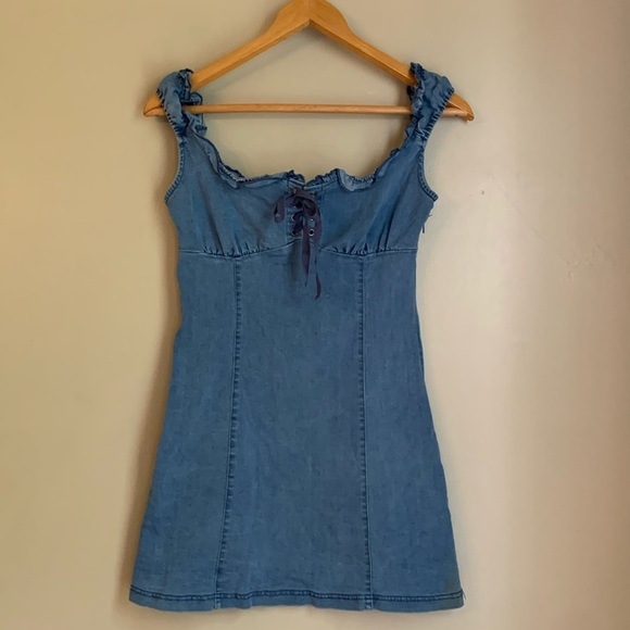 Urban Outfitters Dresses & Skirts - Urban Outfitters Nayda Denim jean Mini Dress Lace Up Sweetheart Neckline